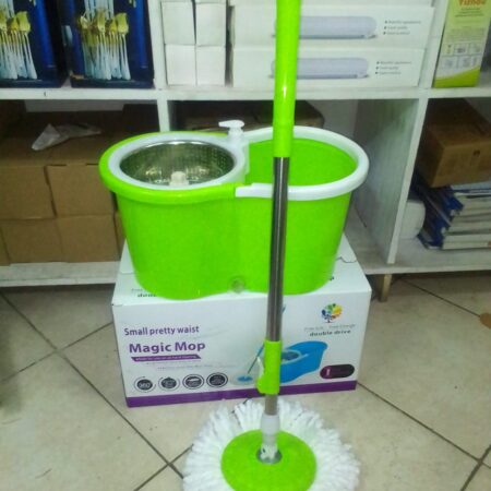 Spin mop with wheels and soap dispenser (metallic)