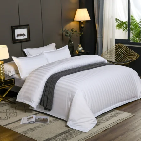 White Stripped cotton duvet cover set