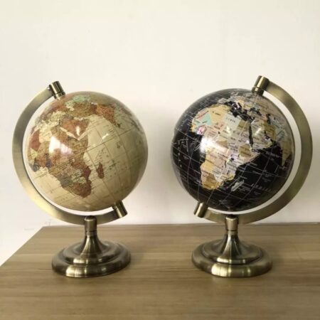 Antique world map globe with metal base