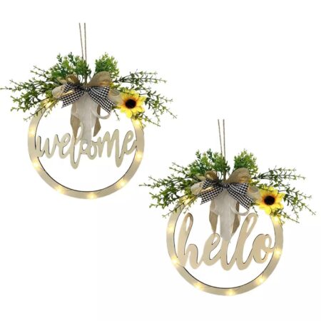 Welcome/hello sign wreath with lights