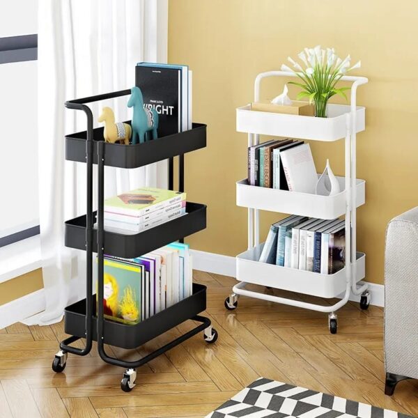 Multi-functional movable trolley storage rack(plastic with metallic stands)