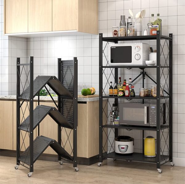 5 TIER FOLDABLE MOVABLE METALLIC STORAGE RACK