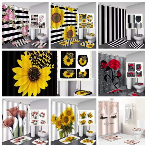 4 pcs set bathroom shower curtain set