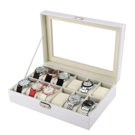 12 slots leather watch organizer (White)