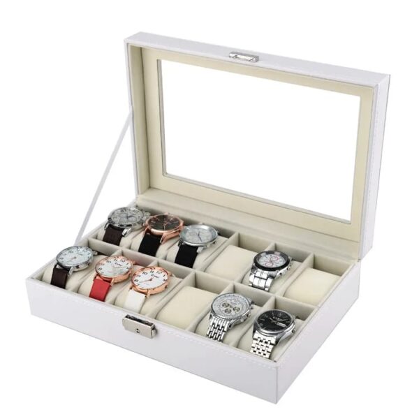 12 slots leather watch organizer (White)